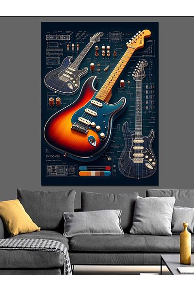 Tablomega Two Guitars and Melody Plan Decorative Canvas - Mdf Wood Table