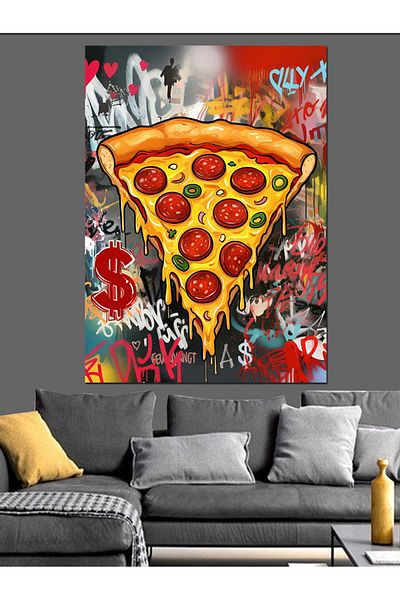 Tablomega Pizza and Graffiti Theme Decorative Canvas - Mdf Wooden Table