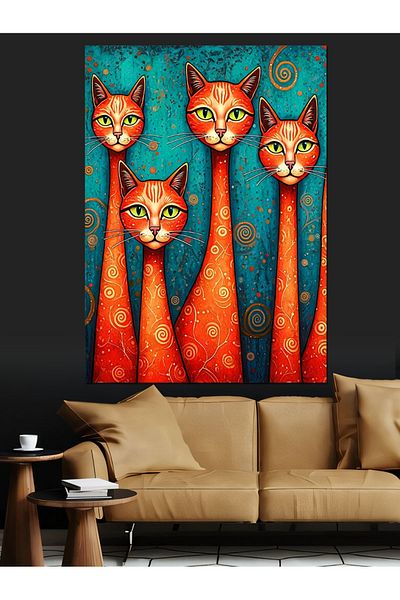 Tablomega Colorful Modern Cat Figures Decorative Canvas - Mdf Wooden Painting