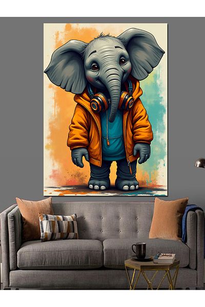 Tablomega Elegant Elephant with Headphones Decorative Canvas - Mdf Wood Art Print