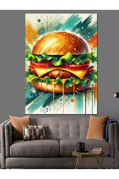 Tablomega Dripping Giant Hamburger Decorative Canvas - Mdf Wooden Table