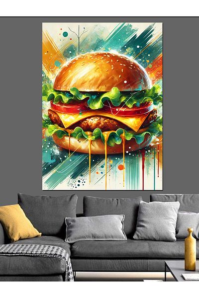 Tablomega Dripping Giant Hamburger Decorative Canvas - Mdf Wooden Table