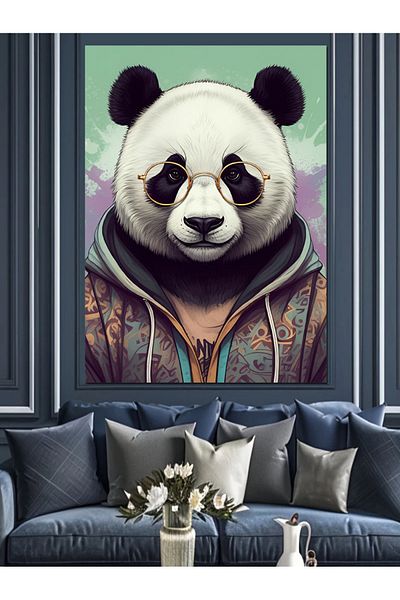 Tablomega Panda with Glasses Decorative Canvas - Mdf Wooden Painting