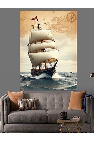 Tablomega Historical Wooden Sailing Ship Decorative Canvas - Mdf Wooden Painting