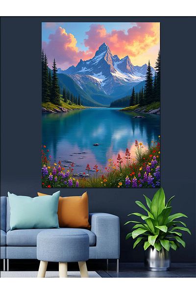 Tablomega Pânză decorativă peisaj lac de munte - pictură din lemn MDF