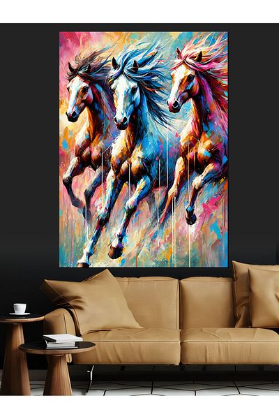 Tablomega Colorful Wild Horses Decorative Canvas - Mdf Wooden Painting