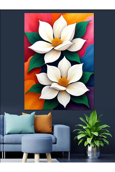 Tablomega Pânză decorativă Eleganță Florală Albă - Lemn MDF