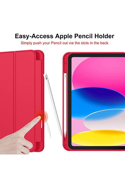 AWH iPad 11"/10.9" Case, Pencil Holder Trifold Stand, Soft TPU Back Auto Wake/Sleep, Red