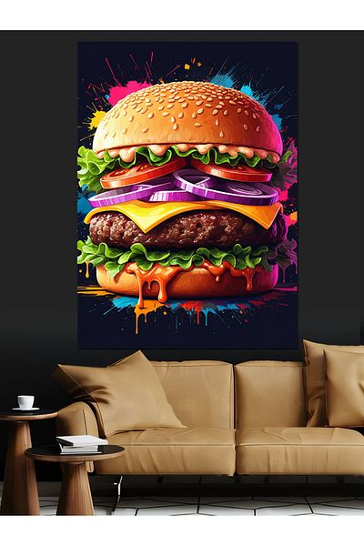 Tablomega Big Burger Enjoyment Decorative Canvas - Mdf Wooden Painting