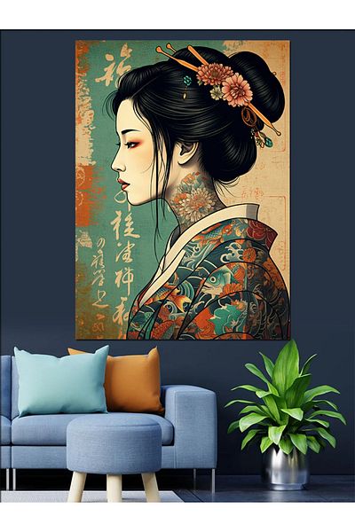 Tablomega Traditional Japanese Woman Decorative Canvas - Mdf Wood Painting