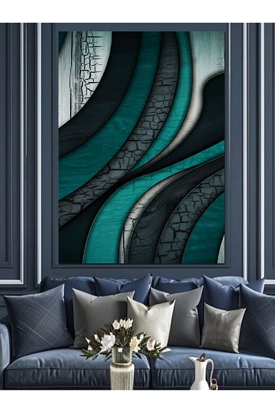 Tablomega Abstract Green And Black Folds Decorative Canvas - Mdf Wood Art Print