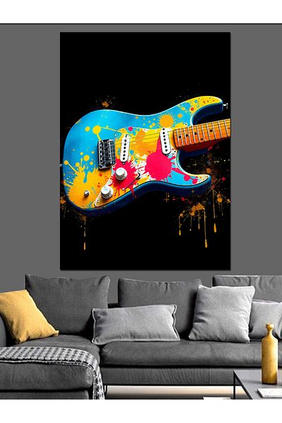 Tablomega Colorful Electric Guitar Decorative Canvas - Mdf Wooden Painting
