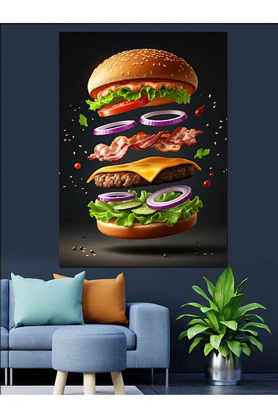Tablomega Layered Burger Flavor Decorative Canvas - Mdf Wooden Table