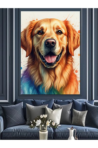 Tablomega Cheerful Golden Retriever Decorative Canvas - Mdf Wooden Painting