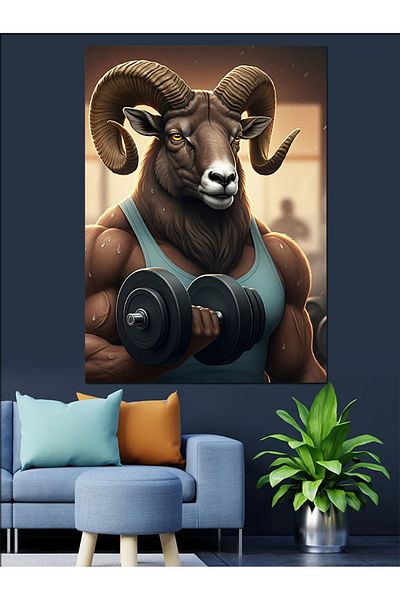Tablomega Weightlifting Decorative Canvas with Strong Aries Figure - Mdf Wooden Painting