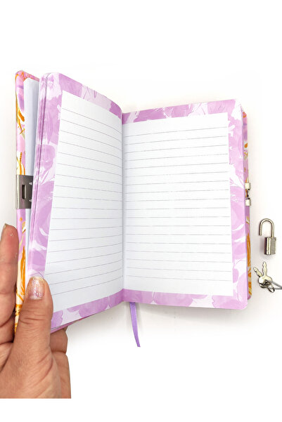 Limmy E-Cell Flower Marbling Pattern Souvenir Notebook, with Lock and Purple 80 Sheets