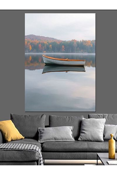 Tablomega Calm Lake and Boat Decorative Canvas - Mdf Wooden Painting