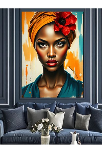 Tablomega African Woman Decorative Canvas - Mdf Wood Painting