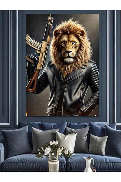 Tablomega Deep Look Lion Portrait Decorative Canvas - Mdf Wooden Painting