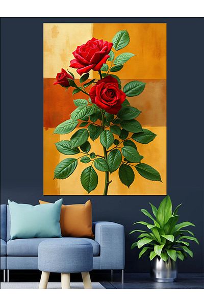 Tablomega Red Rose and Love Decorative Canvas - Mdf Wooden Painting