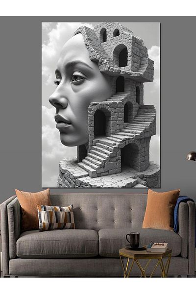 Tablomega Abstract Ladder Face Decorative Canvas - Mdf Wooden Painting
