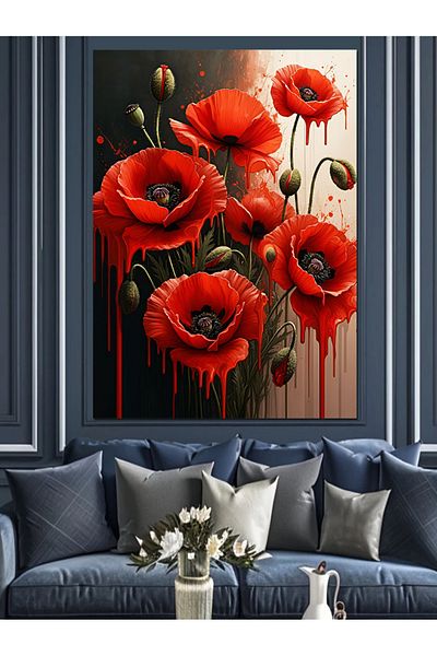 Tablomega Red Poppy Garden Decorative Canvas - Mdf Wooden Painting