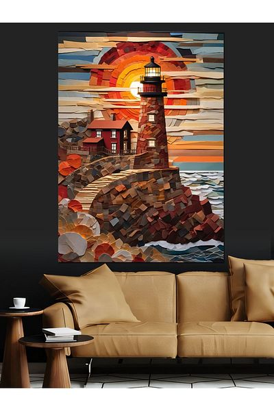 Tablomega Lighthouse and Sunset Decorative Canvas - Mdf Wooden Painting
