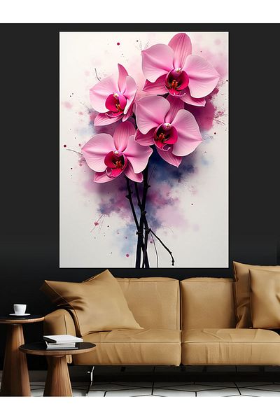 Tablomega Pink Orchid Flowers Decorative Canvas - Mdf Wooden Painting