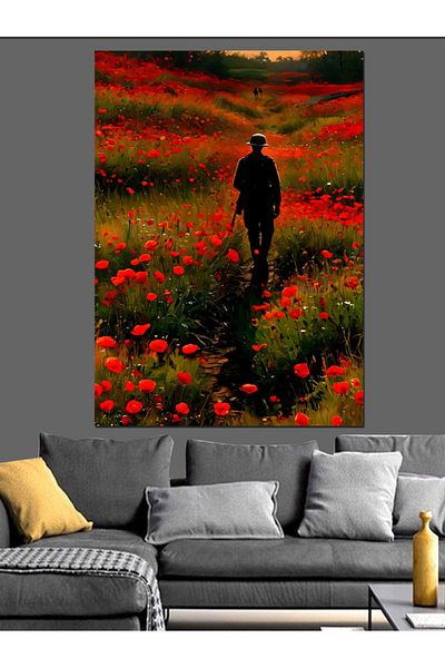 Tablomega Soldier in a Poppy Field Decorative Canvas - Mdf Wooden Painting