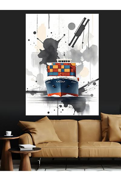 Tablomega Container Ship And Splashes Decorative Canvas - Mdf Wood Table