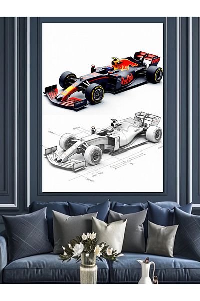 Tablomega Race Car Drawing Decorative Canvas - Mdf Wooden Painting