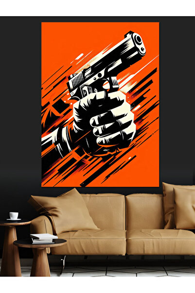 KanvasSepeti Pistol și fundal portocaliu Pictură în ulei Texturată Pânză de î...