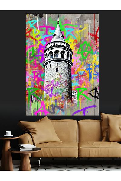 Tablomega Turnul Galata cu Graffiti Pânză Decorativă - Lemn MDF