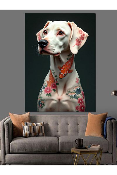 Tablomega Tattooed White Dog Decorative Canvas - Mdf Wood Art Print