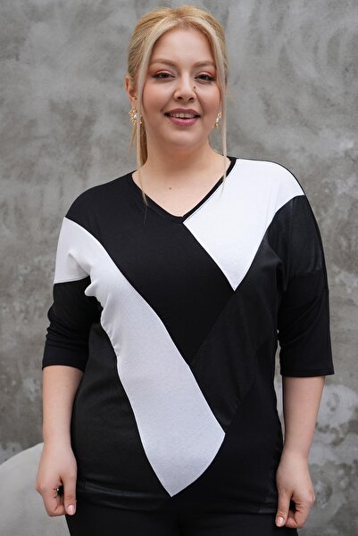 Siyezen Plus Size Block Transition Oversize Blouse