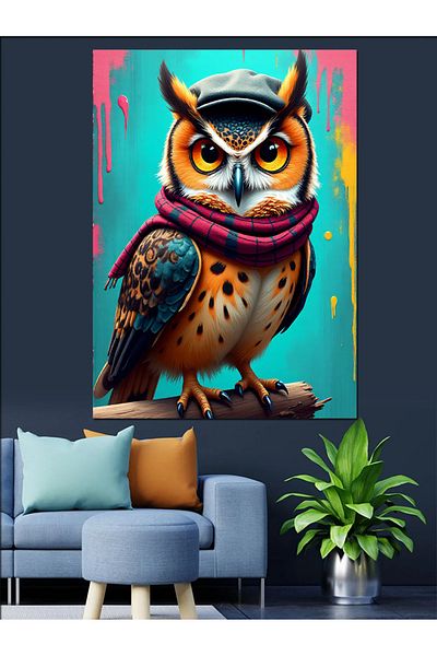 Tablomega Wise Owl and Scarf Decorative Canvas - Mdf Wooden Painting