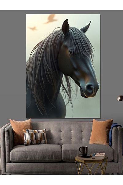 Tablomega Pânză decorativă elegantă Black Horse - Lemn MDF