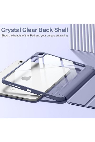 AWH iPad 10th Gen 10.9" Case, Clear Back, Pencil Holder, Slim Fit, Auto Wake/Sleep, Blue Gray Cover