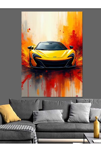 Tablomega Yellow Sports Car Decorative Canvas - Mdf Wooden Painting