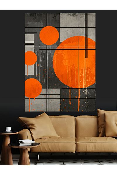 Tablomega Orange Dots Layout Decorative Canvas - Mdf Wood Table
