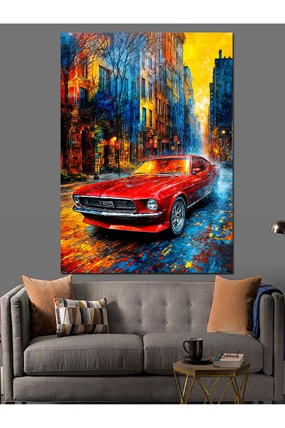 Tablomega Colorful Street and Red Car Decorative Canvas - Mdf Wooden Painting
