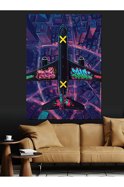 Tablomega Modern Night Sky and Airplane Path Decorative Canvas - Mdf Wooden Painting