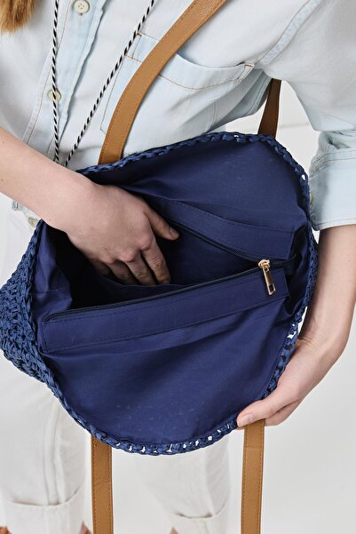 C&City Navy Blue Straw Shoulder Bag Y9207