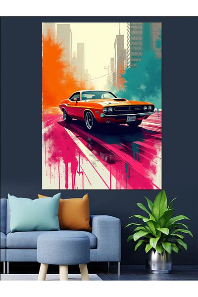Tablomega Fast Cars on the Street Decorative Canvas - Mdf Wooden Painting