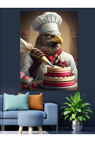 Tablomega Pastry Eagle and Cake Decorative Canvas - Mdf Wooden Painting