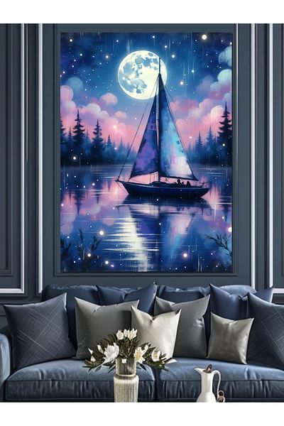 Tablomega Sailing in Moonlight Decorative Canvas - Mdf Wooden Painting