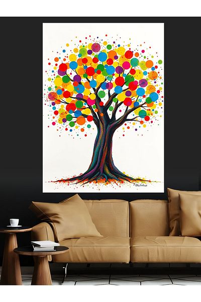 Tablomega Colorful Tree of Life Decorative Canvas - Mdf Wooden Painting