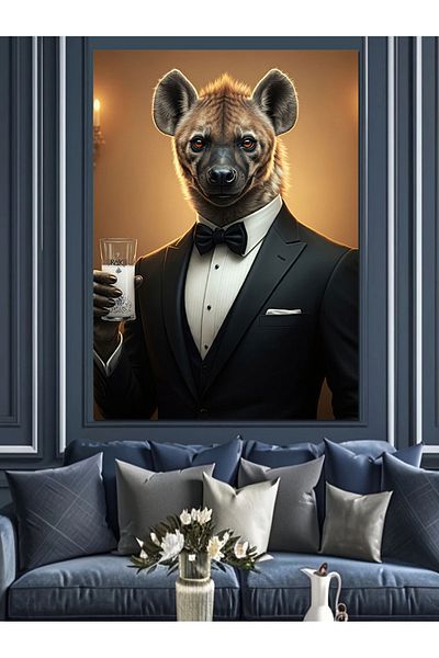 Tablomega Elegant Hyena and Decorative Canvas - Mdf Wooden Painting