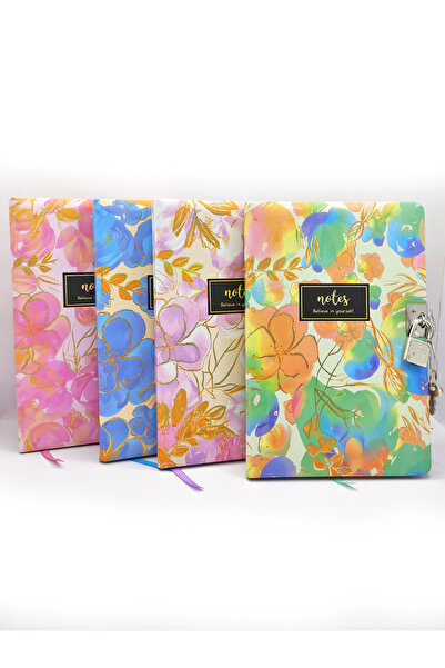 Limmy E-Cell Flower Marbling Pattern Souvenir Notebook, with Lock and Purple 80 Sheets