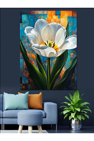 Tablomega Pure White Tulip Decorative Canvas - Mdf Wooden Painting